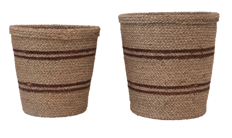Seagrass Basket with Brown Stripes