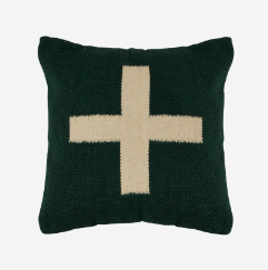 Green and Cream Swiss Cross Pillow