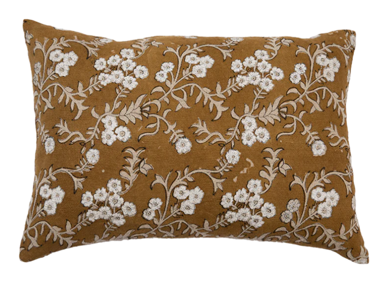 Mustard with White Floral Print Pillow