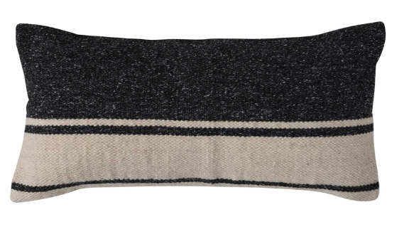 Wool Lumbar Pillow with Charcoal Stripe