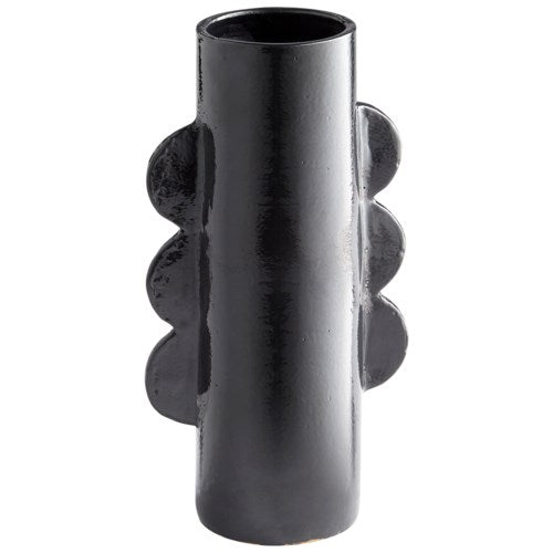 Abstract Cylindrical Black Glaze Terracotta Vase
