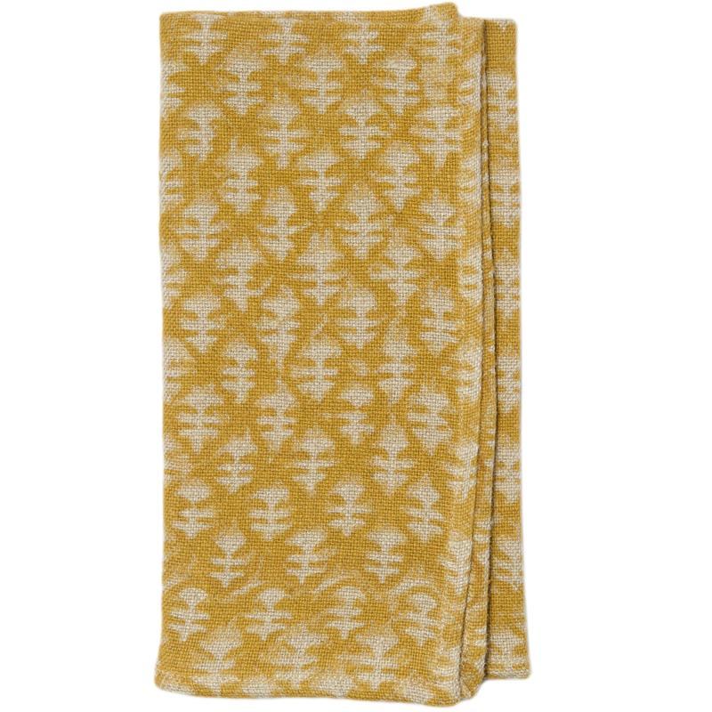 Hand Block Printed Mustard Tea Towel