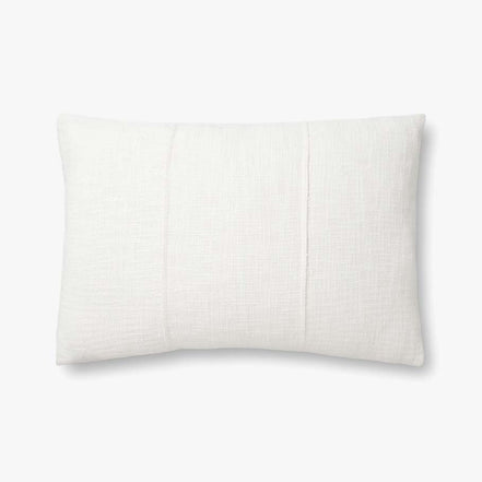 16'' x 26''  Textured White Cotton Lumbar Pillow