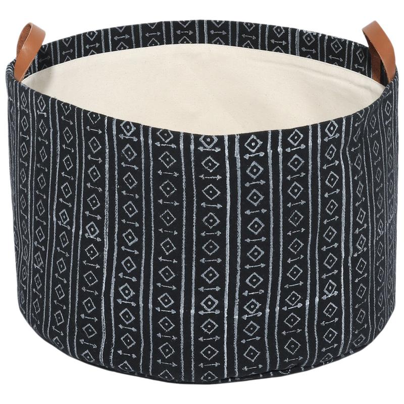 Geometric Pattern Basket with Leather Handles