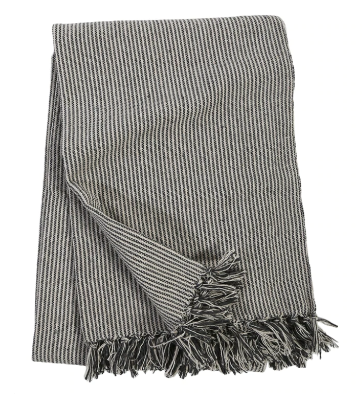 Grey and White Striped Oversize Throw Blanket