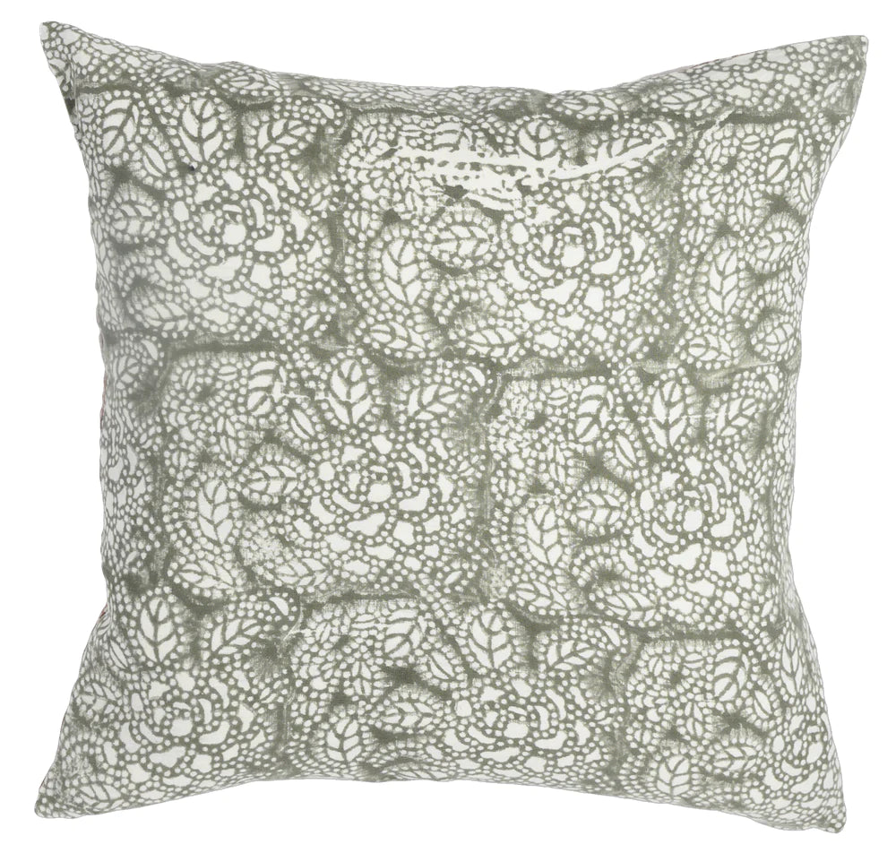 White & Olive Floral Pillow