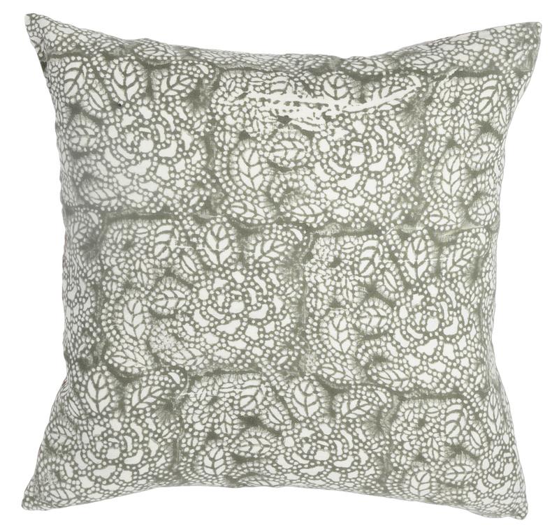 Hand Block-Printed Green with White Floral Pillow