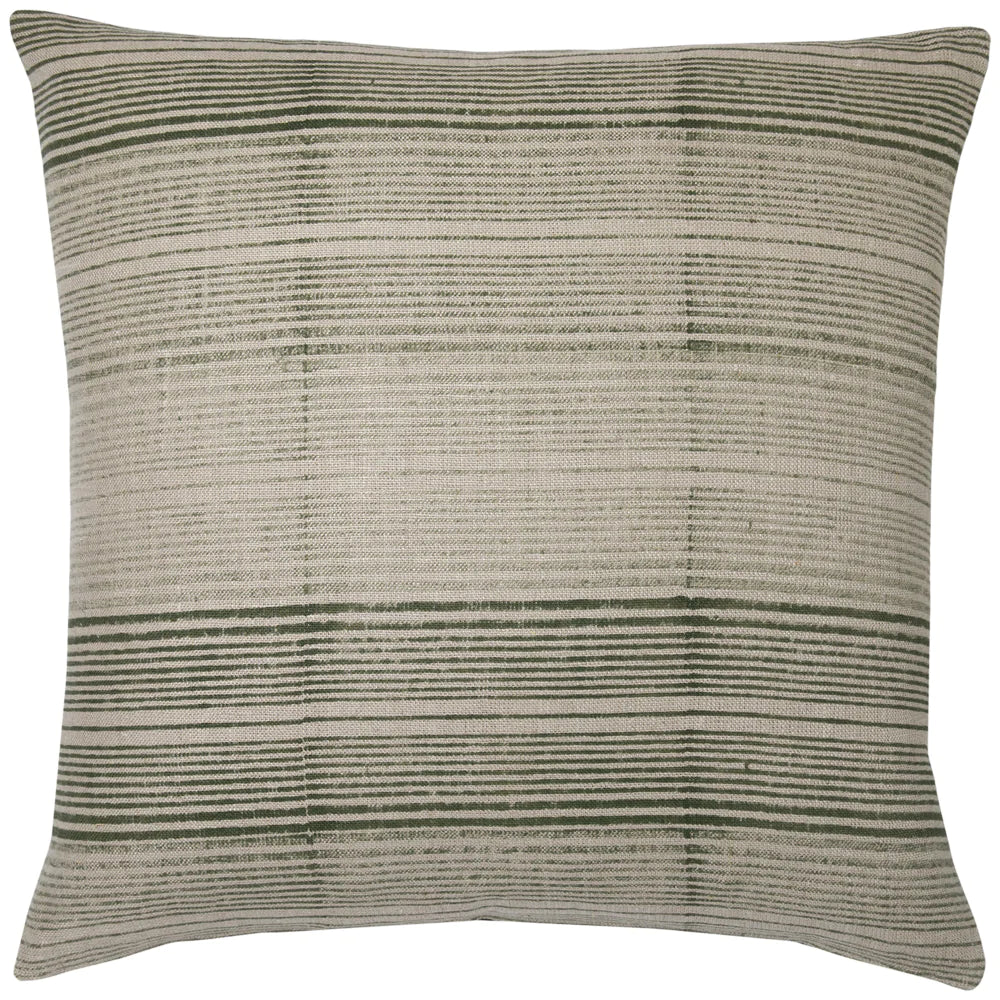 Olive Striped Linen Pillow