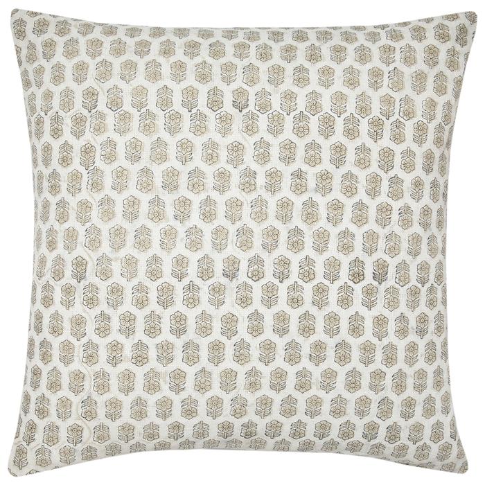 White Floral Hand Blocked Pillow