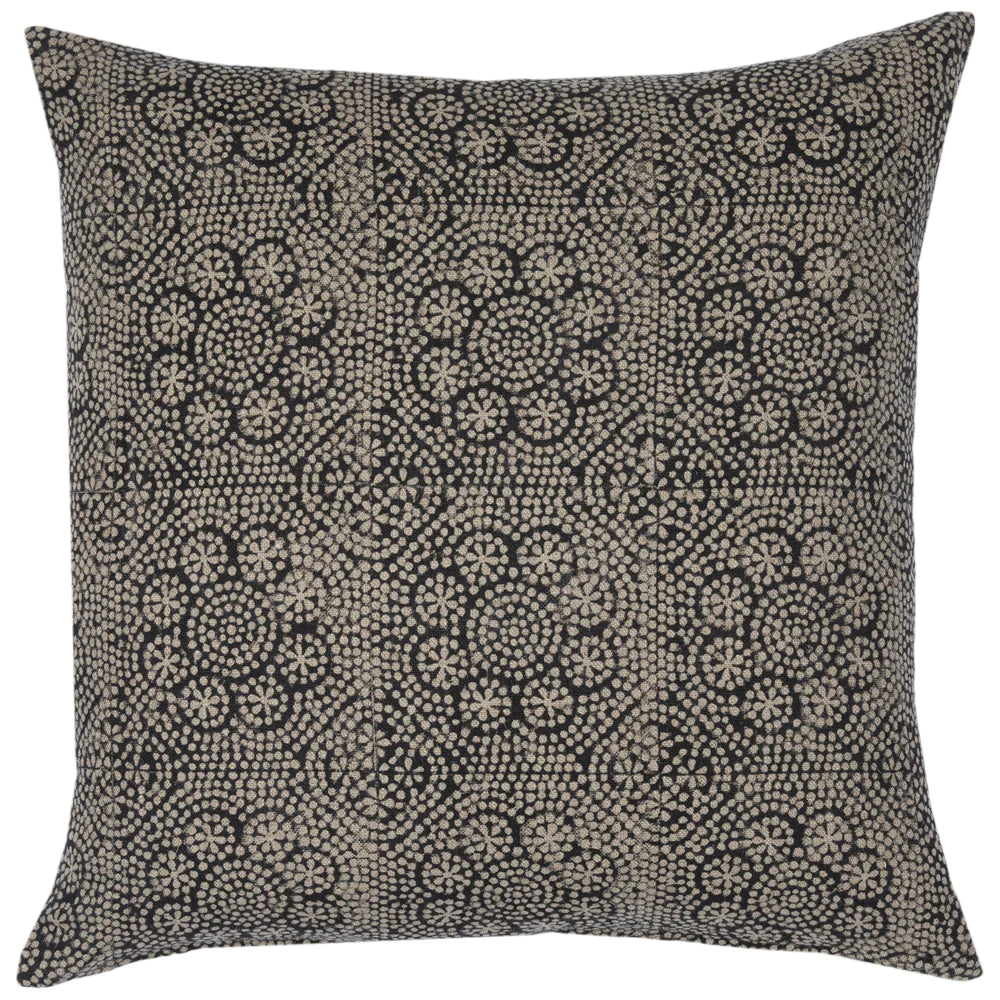 Black & Beige Geometric Floral Pillow