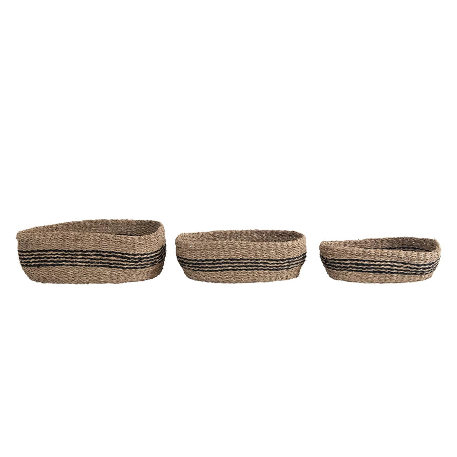 Striped Hand-Woven Seagrass Baskets